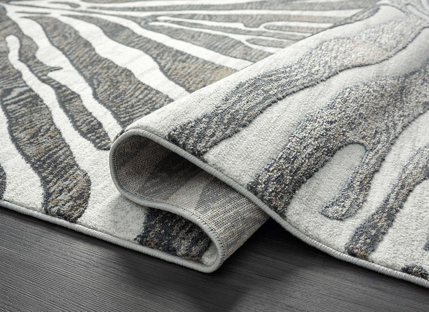 Abani Alfombra contemporánea con patrón de cebra gris y marrón, de 5 pies 3 pulgadas x 7 pies 6 pulgadas, no se desprende, alfombra moderna con