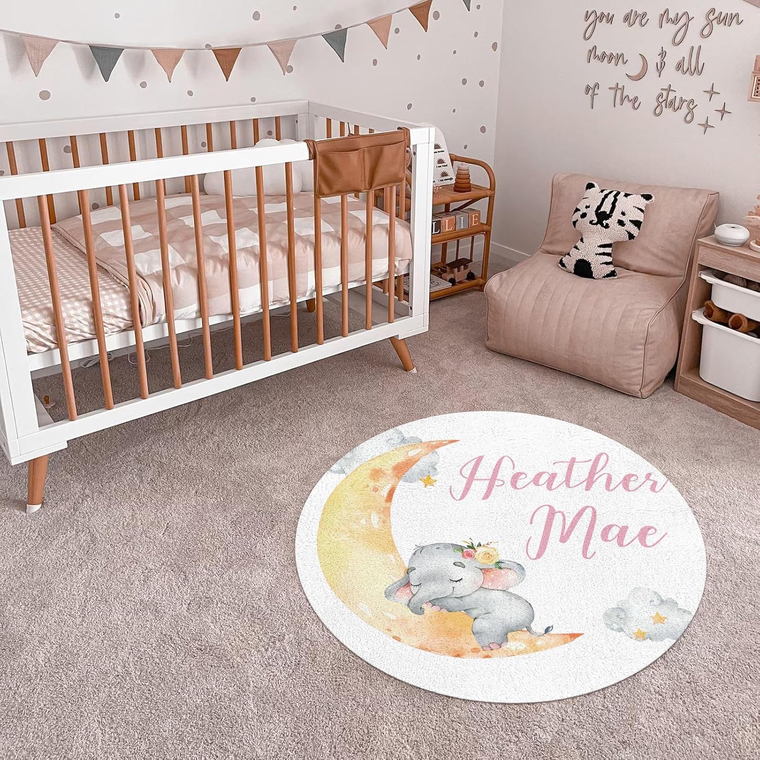 Juego de sábanas personalizado para cuna de elefante bebé juego de ropa de cama personalizado para cuna de 3 piezas con nombre, juego de sábanas