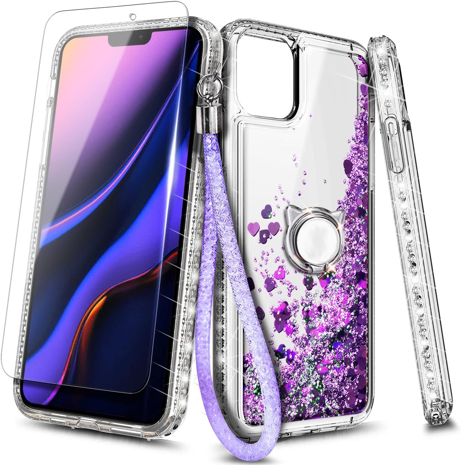 NGB Supremacy Funda compatible con iPhone 1212 Pro con protector de pantalla de vidrio templado, soporte de anillocorrea de muñeca, para niñas y