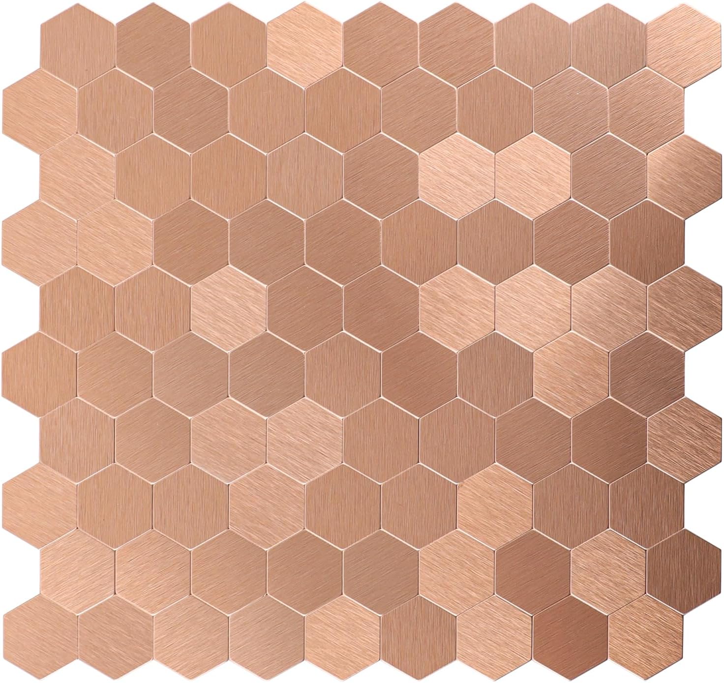 Azulejos hexagonales para despegar y pegar, panel de textura de aluminio cepillado de cobre claro, azulejos de mosaico autoadhesivos para cocina,