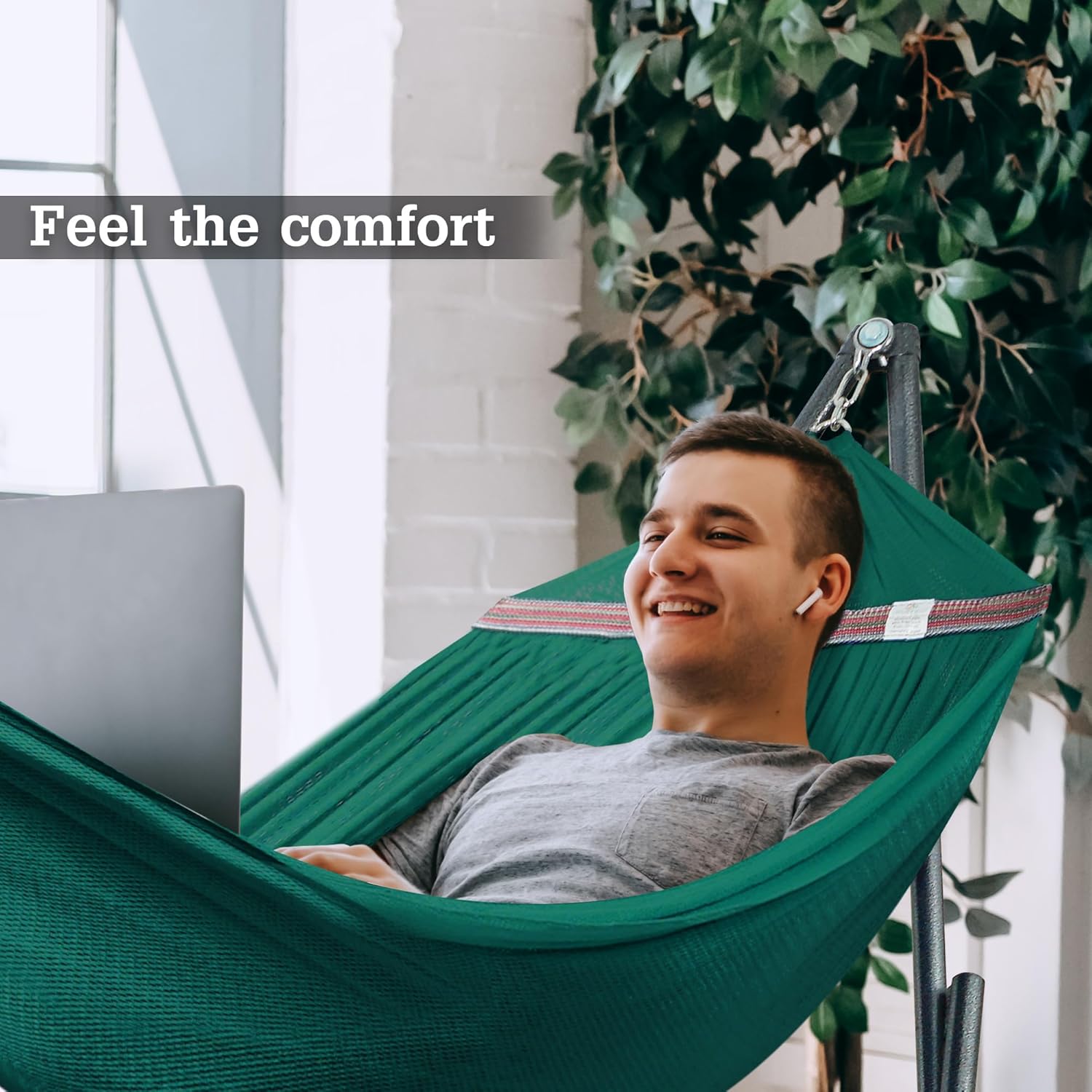 Tranquillo Hamaca doble con soporte incluido para 2 personassoporte plegable para hamaca de 600 libras de capacidad, estuche portátil – Interior,