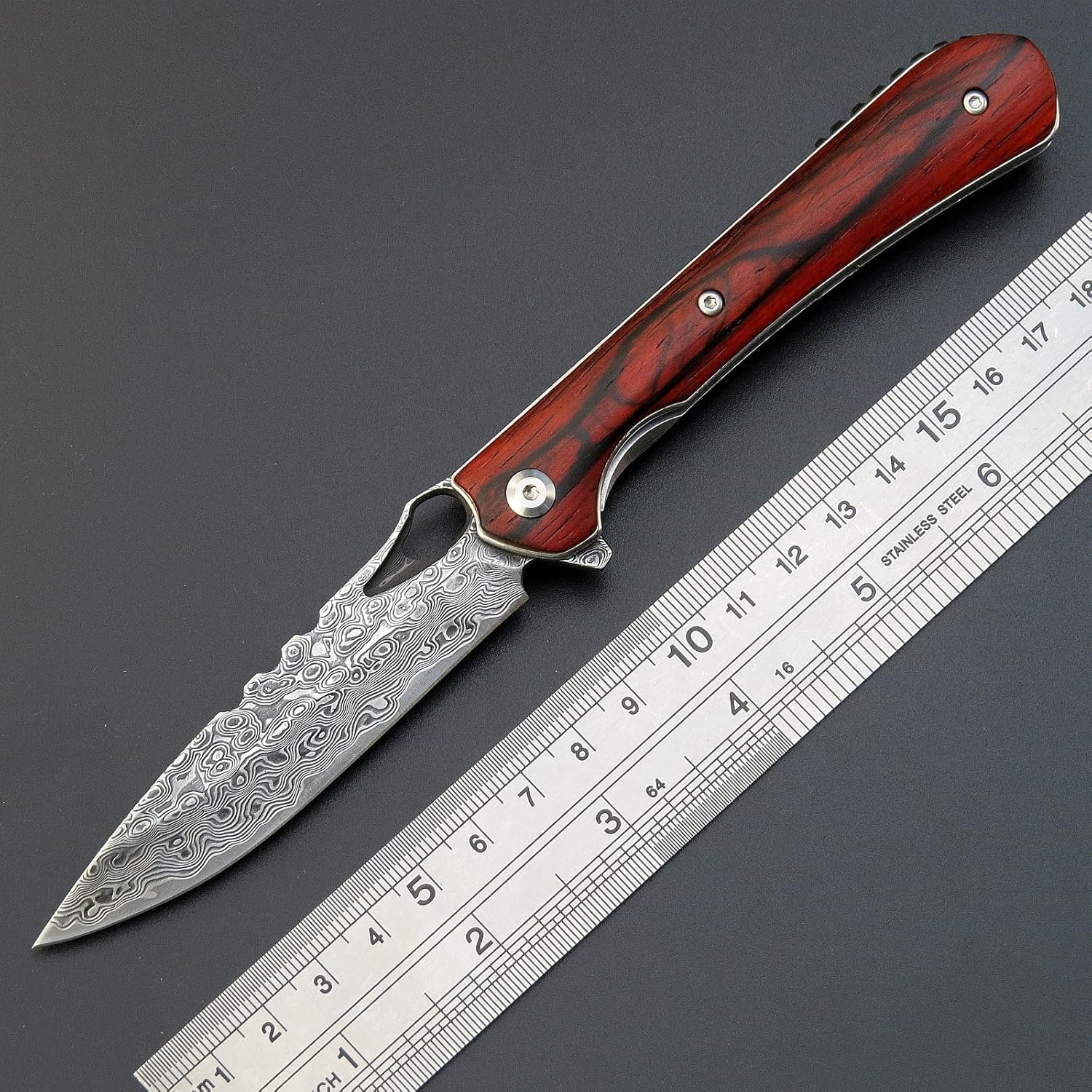 Sitivien ST222 Cuchillo plegable de acero Damasco, hoja de núcleo VG10+mango Dalbergia EDC herramienta cuchillo para exteriores, camping, caza,