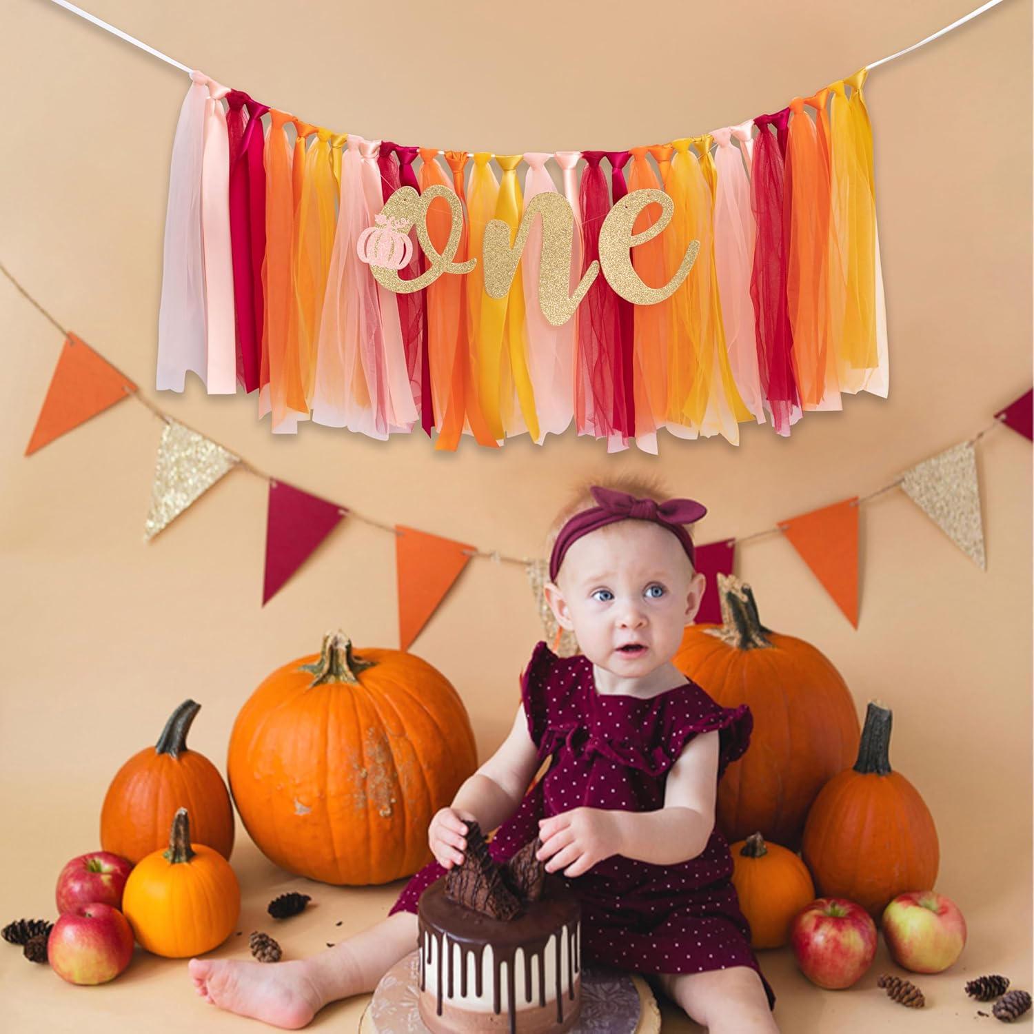 Cartel de primer cumpleaños de calabaza para silla de bebé, pancarta de ballet para silla de bebé, decoración de fiesta de cumpleaños de Halloween,