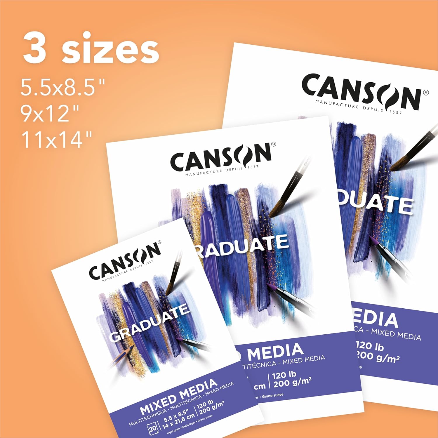 Canson Bloc de medios mixtos para graduados, plegable, 11 x 14 pulgadas, 20 hojas  Papel de artista para adultos y estudiantes, acuarelas, medios