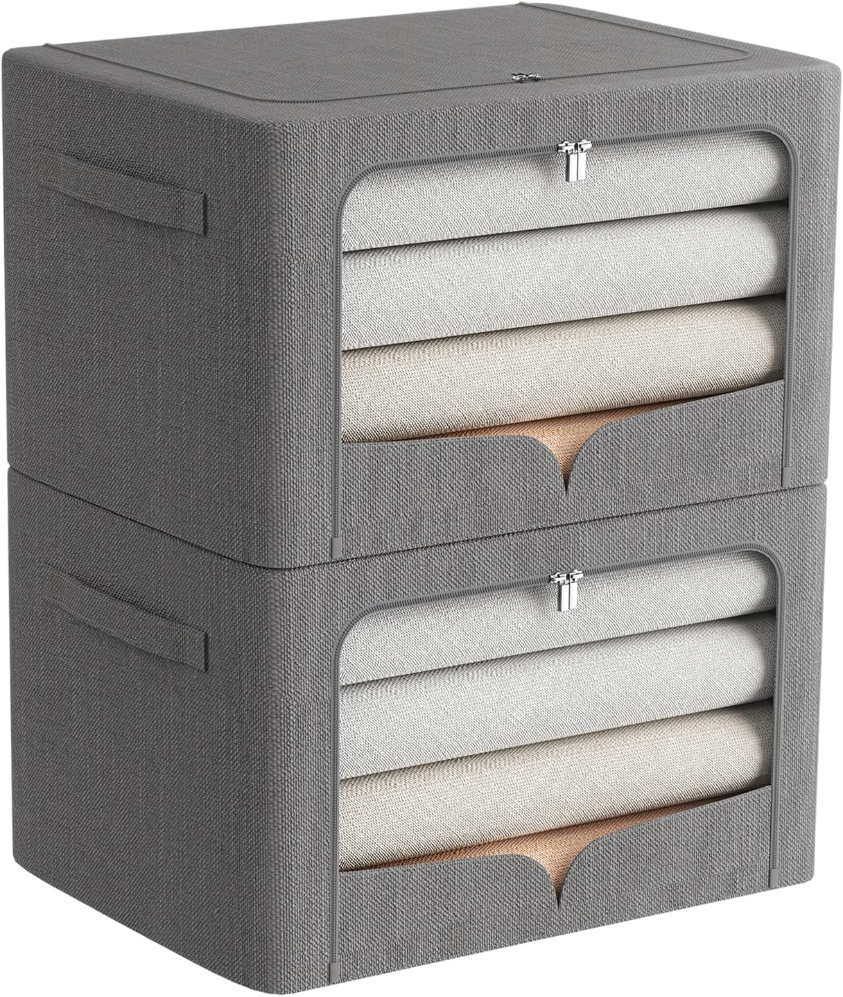 Paquete de 2 contenedores transparentes para almacenamiento de ventana  Gran almacenamiento de tela de lino apilable para ropa de 19.7 x 15.7 x 12.6