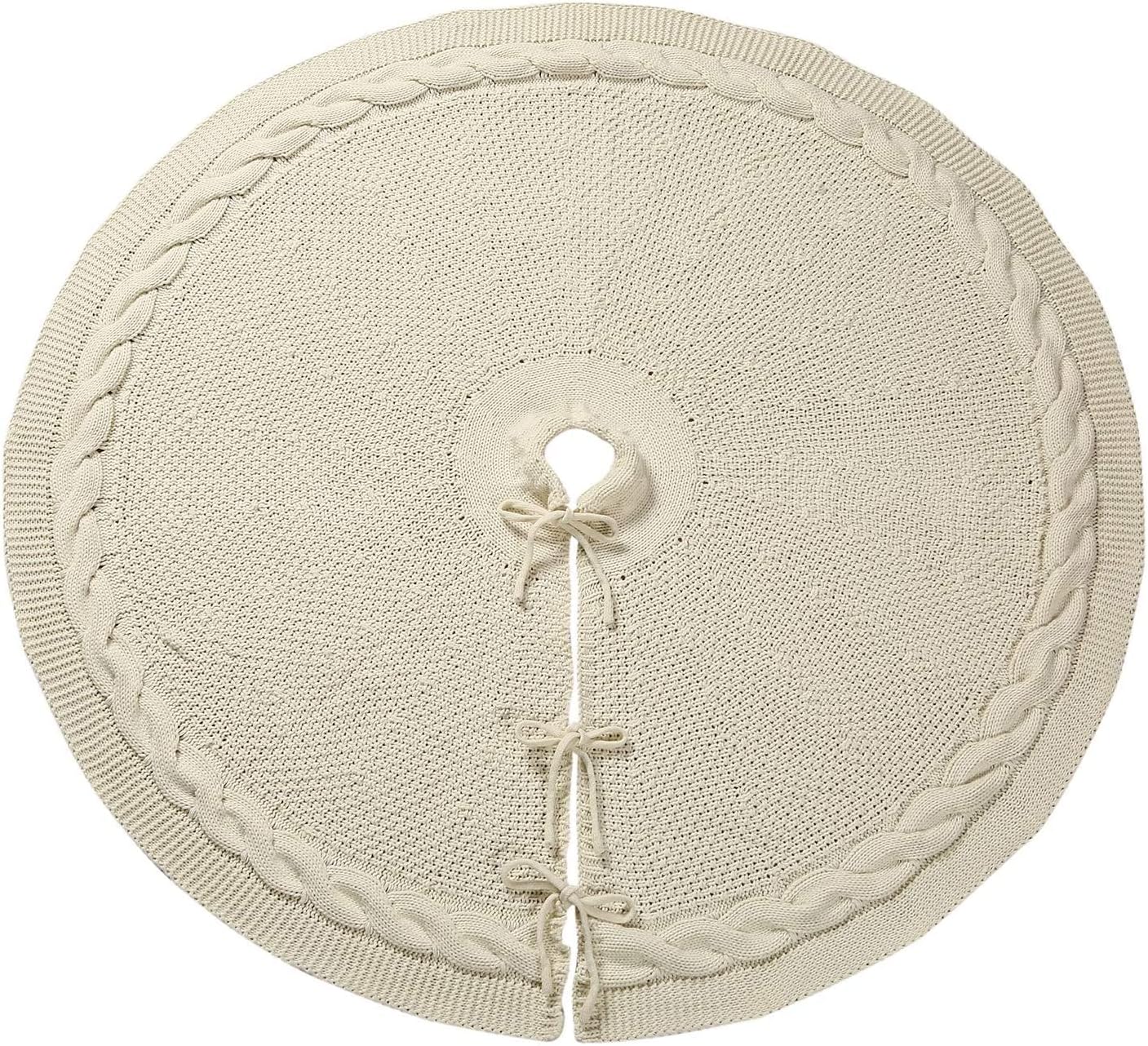 Sattiyrch Faldón de punto para árbol de Navidad, decoración rústica gruesa para árbol de Navidad (crema, 36 pulgadas)