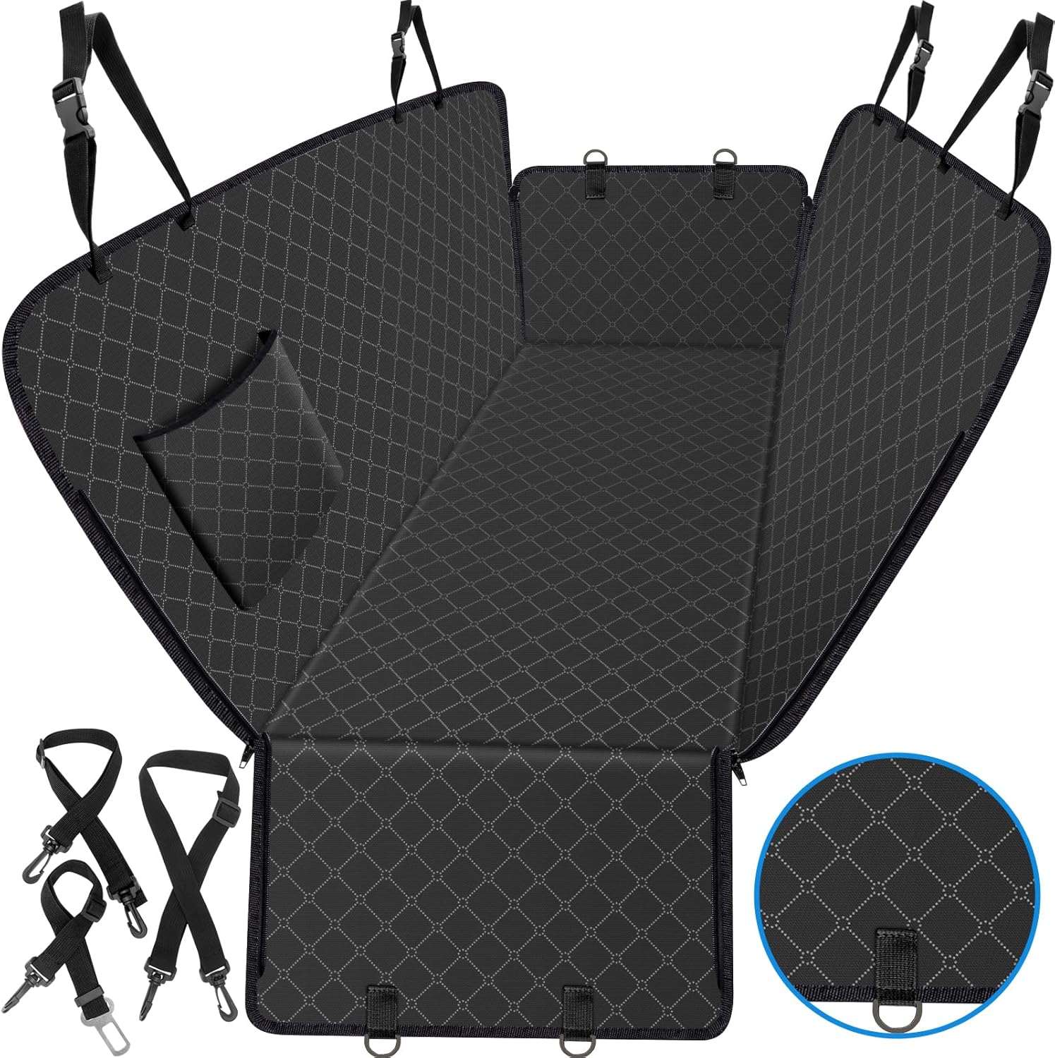 WoofKnows Funda de asiento de automóvil para perro para asiento trasero, funda de asiento para perro con bolsillo de almacenamiento, hamaca para