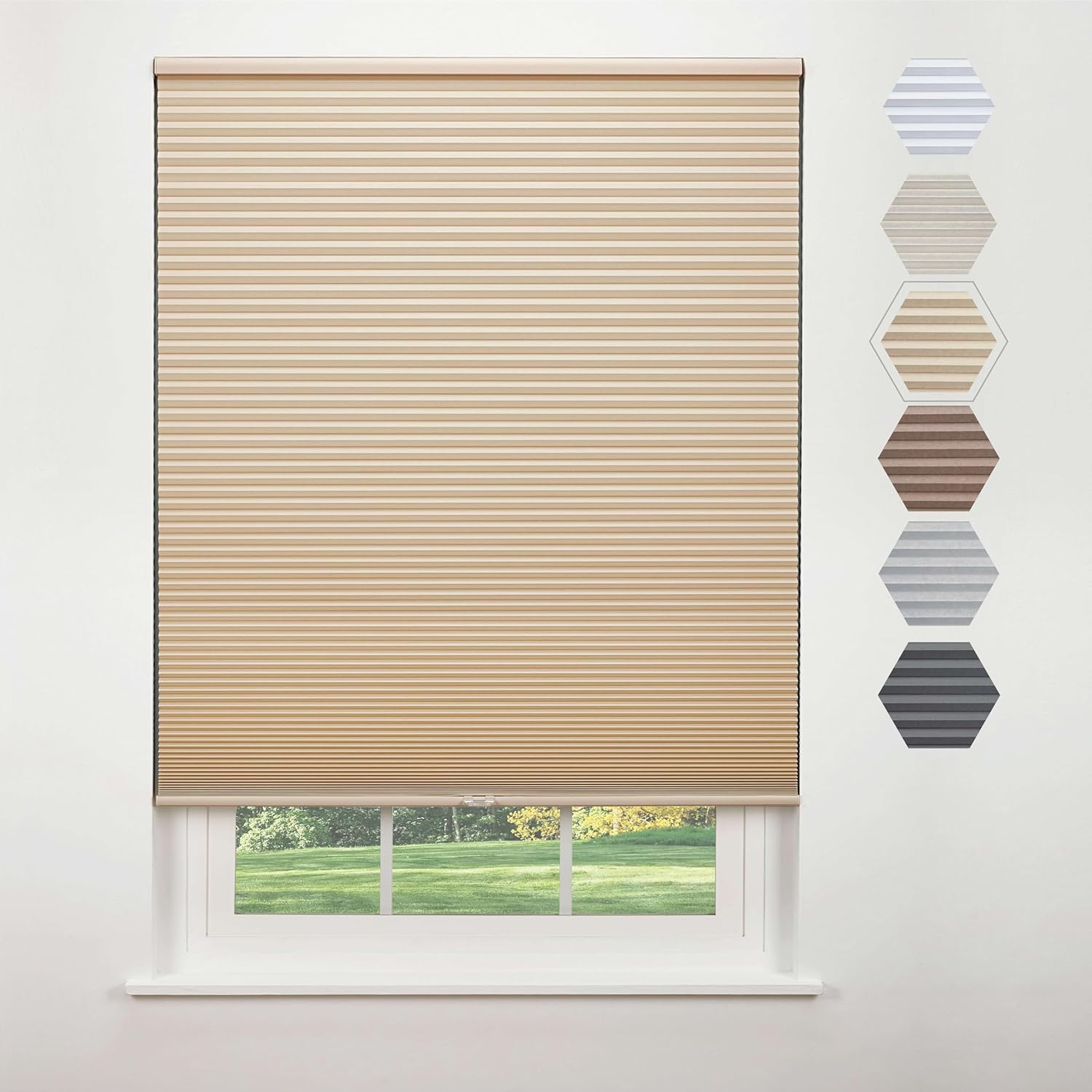 Linen Avenue Persiana celular opaca estándar inalámbrica de 26 12 pulgadas de ancho x 84 pulgadas de alto, muselina