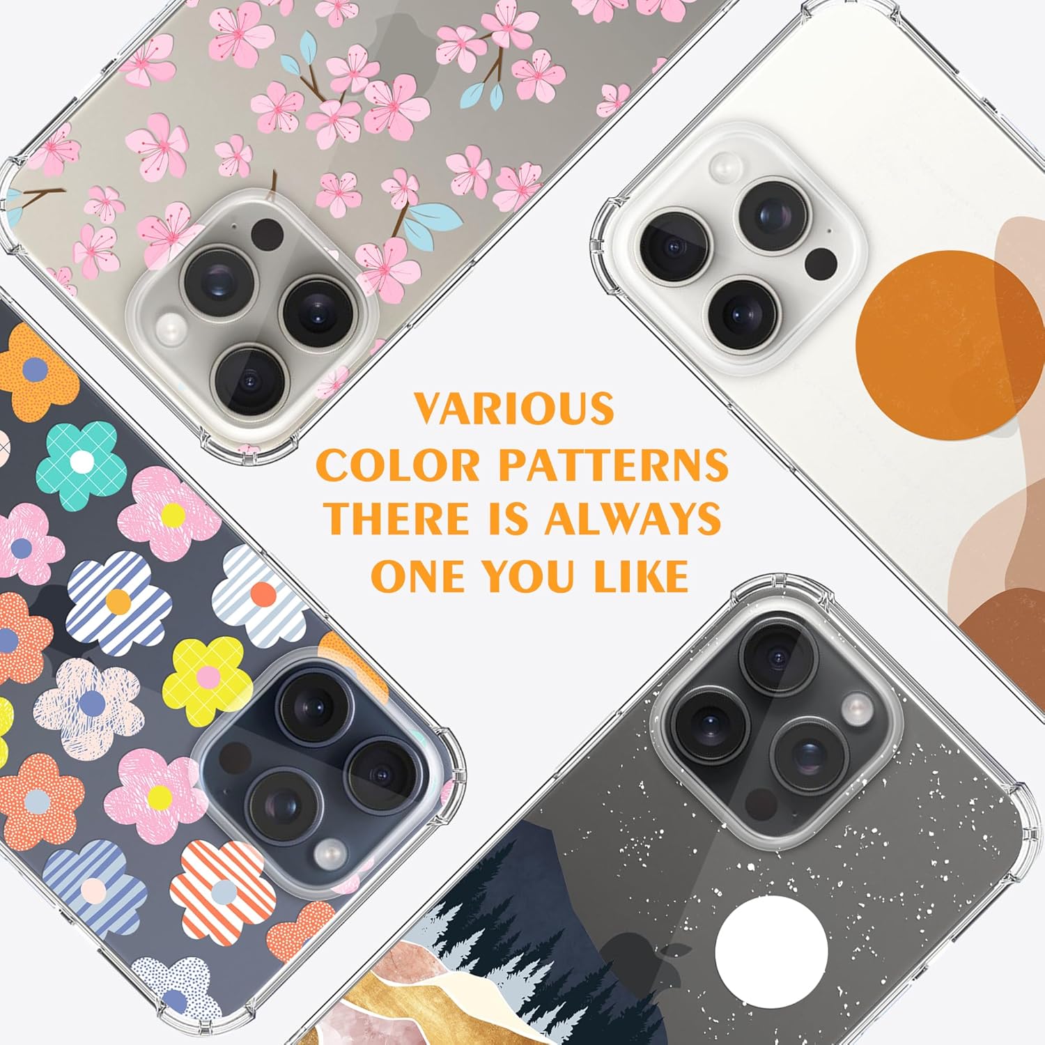 MSEAANBK Funda transparente de flor de cerezo diseñada para iPhone 15 Pro, funda transparente de flor de Sakura para iPhone 15 Pro para mujeres y