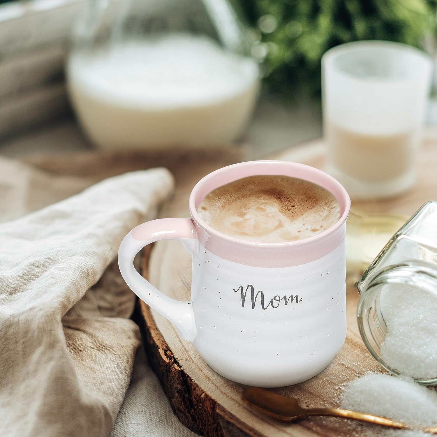 SHEFFIELD HOME Juego de tazas de café para mamá y papá, tazas de café de cerámica blanca para parejas, bonito juego de 2 (18 onzas cada una) bonitos