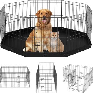 VEVOR Corralito plegable de metal para perros, valla para mascotas para acampar con almohadilla inferior, 24 pulgadas de alto, 8 paneles de jaula VEVOR Corralito plegable de metal para perros, valla para mascotas para acampar con almohadilla inferior, 24 pulgadas de alto, 8 paneles de jaula