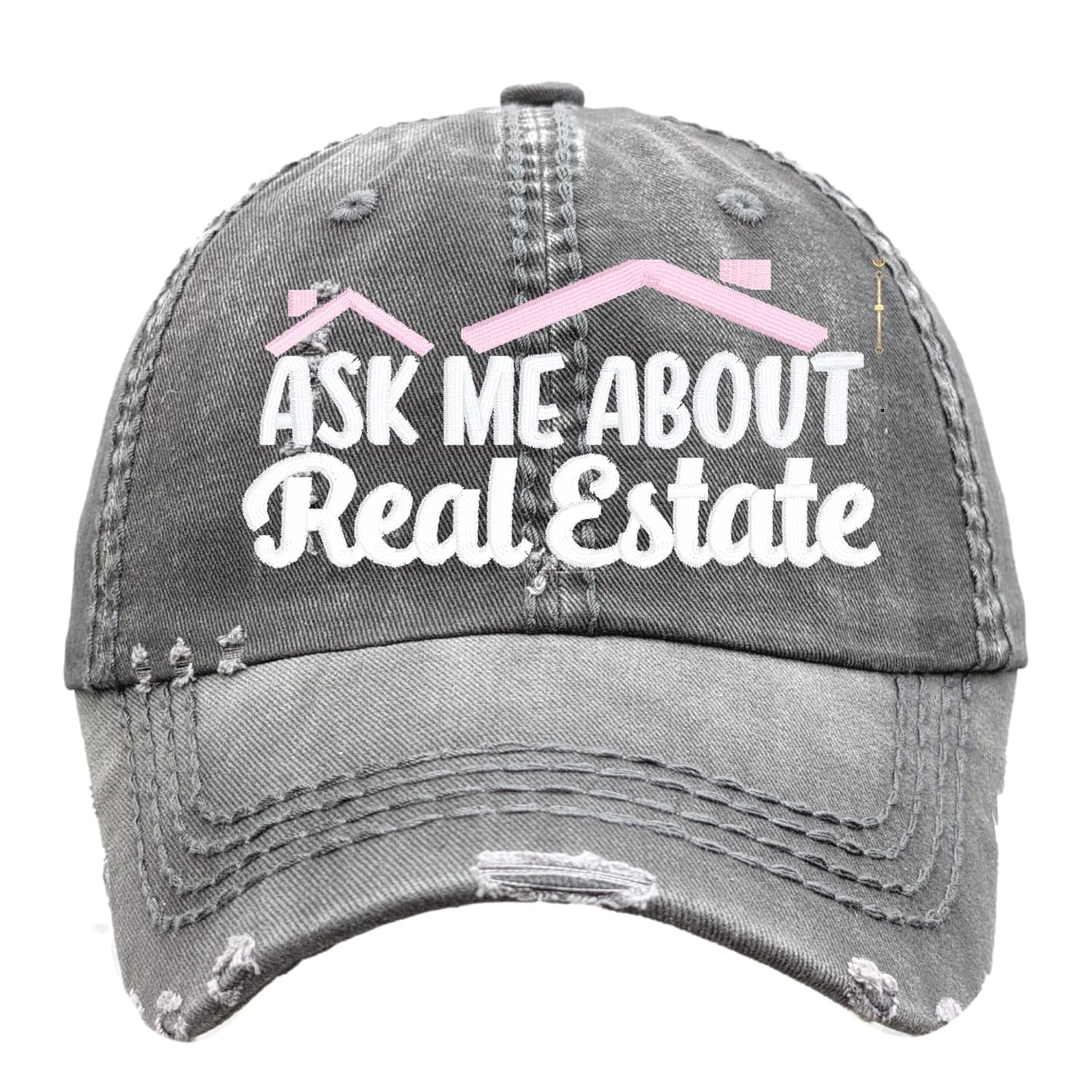 Women’s Ask Me About Real Estate Agent Hat, Baseball or High Ponytail Cap, Funny Cute Pun Logo Gift, Custom Marketing Tools Ideas for Her New Agent
