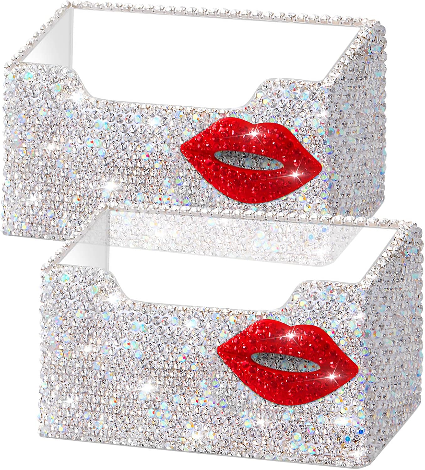 2 tarjeteros divertidos para mujer, tarjetero para el día de San Valentín, con diamantes de imitación de labios rojos, tarjetero acrílico,