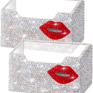 2 tarjeteros divertidos para mujer, tarjetero para el día de San Valentín, con diamantes de imitación de labios rojos, tarjetero acrílico, 2 tarjeteros divertidos para mujer, tarjetero para el día de San Valentín, con diamantes de imitación de labios rojos, tarjetero acrílico,
