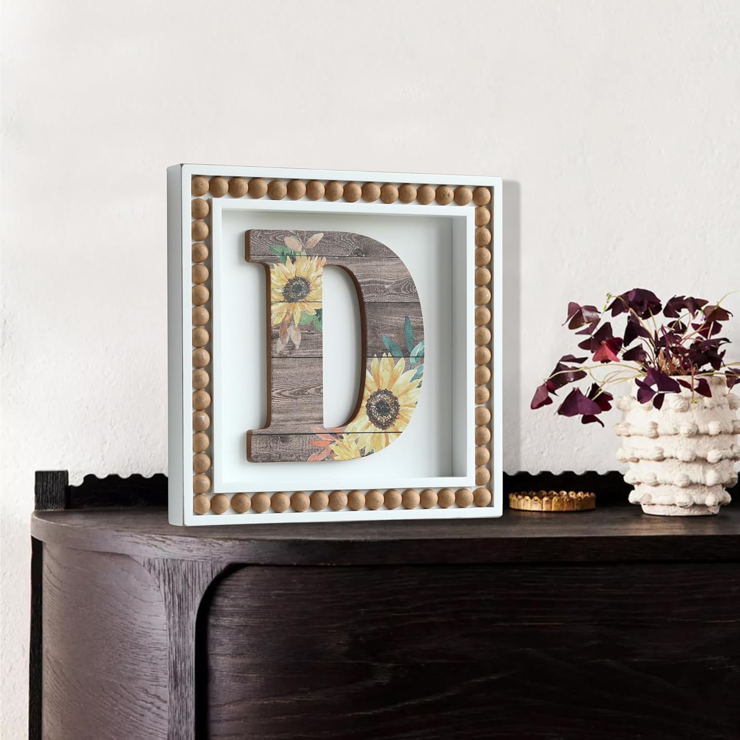 COLLECTIVE HOME – Letreros de pared con monograma, girasol decorativo con cuentas, letras personalizadas para decoración de pared, letreros del