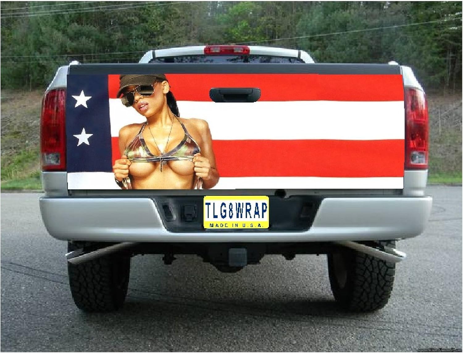 GRAPHIX EXPRESS Calcomanía para puerta trasera de camioneta (modelo de bandera estadounidense T36), calcomanías para puerta trasera para camionetas,