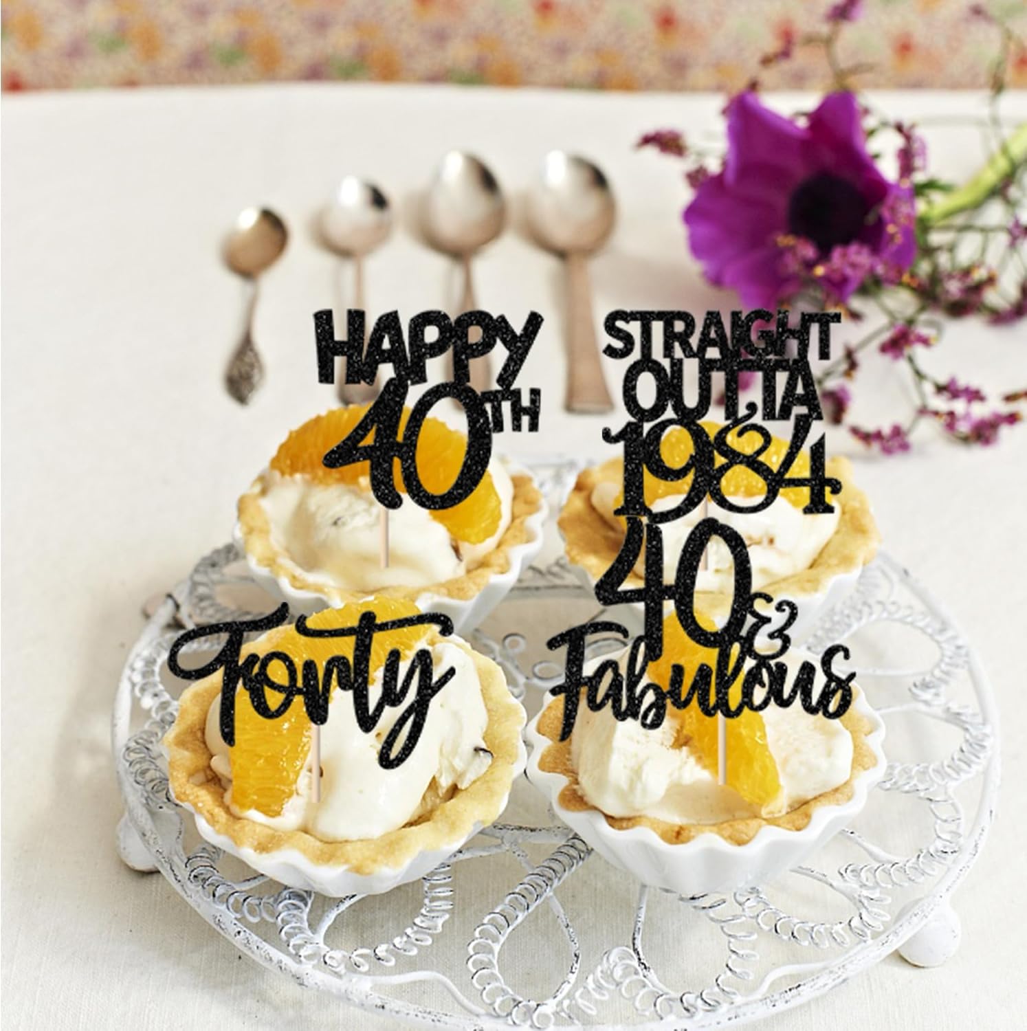 Paquete de 24 adornos para cupcakes Straight Outta 1983 con purpurina para cuarenta y 40 años, decoraciones para pasteles de cumpleaños de 40 años,