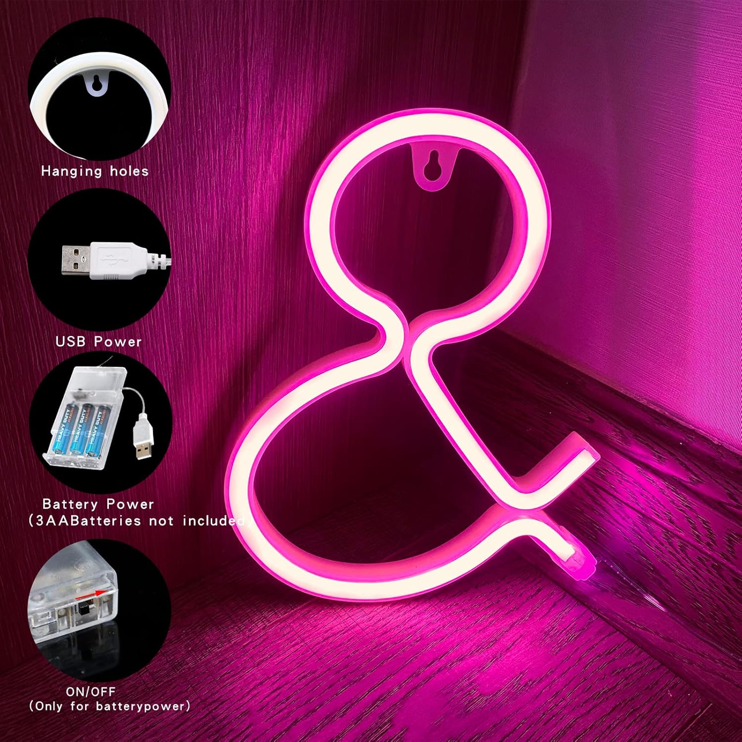 Letreros de letras LED de neón, letreros de marquesina iluminadas, letras LED luminosas alimentadas por USB o baterías, para dormitorio, fiesta de