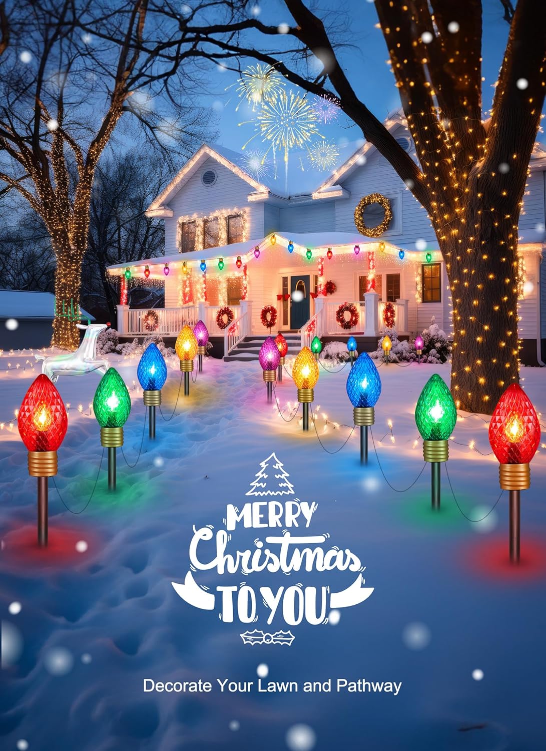 Strawberry Jumbo C9 – Luces de camino de Navidad para exteriores, 8.5 pies, 5 luces LED Jumbo C9, bombilla multicolor gigante, luces de Navidad para