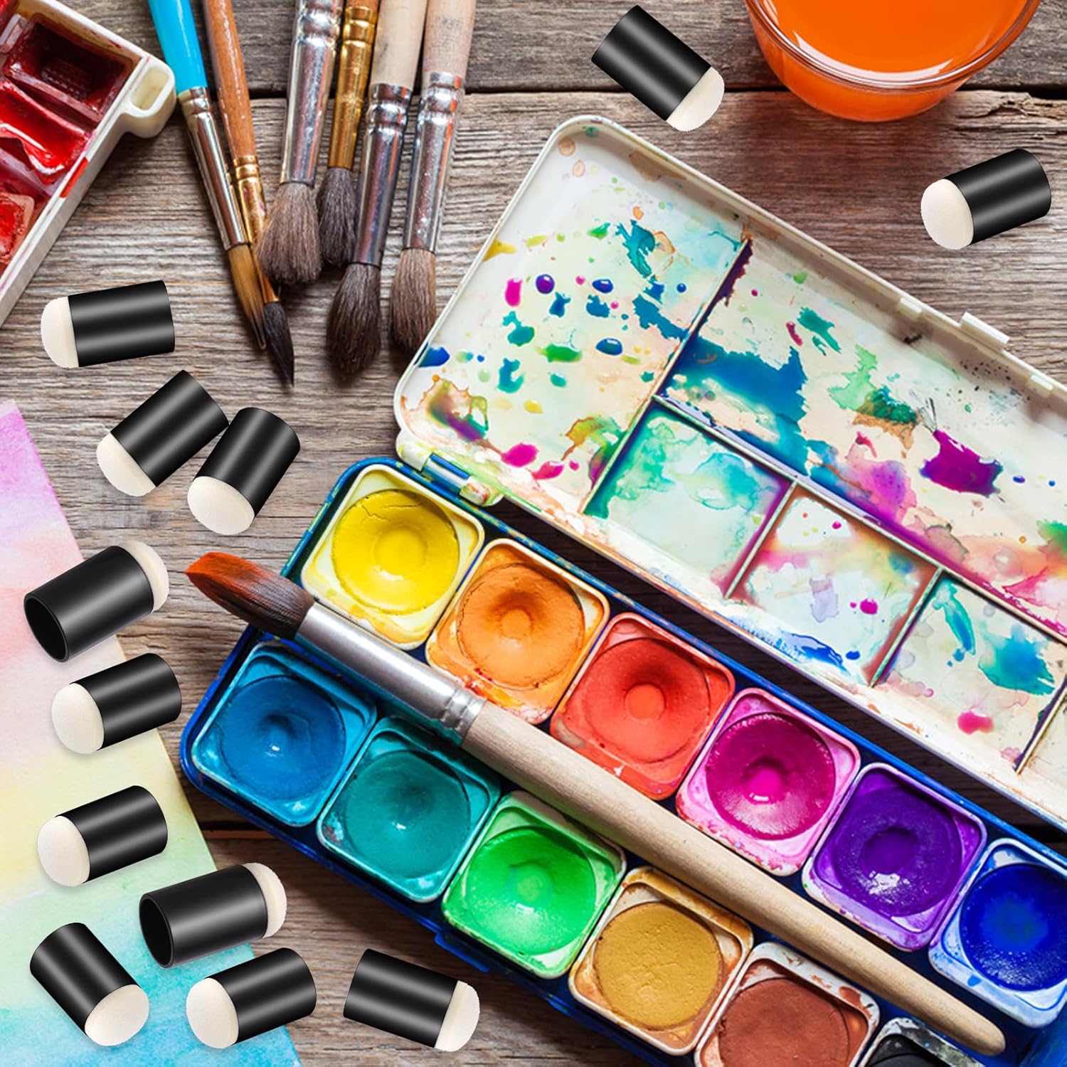 20 esponjas de dedo, pinceles de esponja de pintura de dedos, pintura de dedo negro, para dibujar y hacer tarjetas