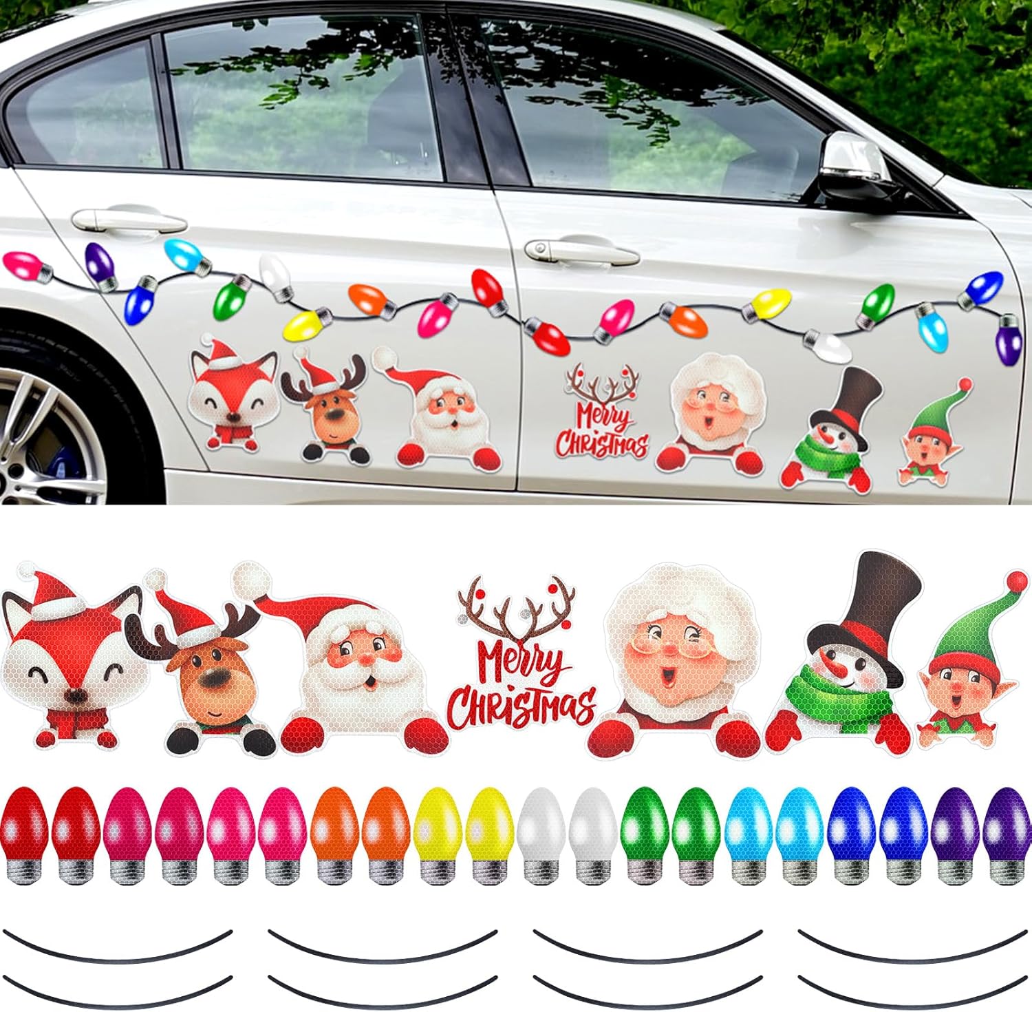 35 calcomanías de imanes de Navidad para automóvil, decoraciones reflectantes de Navidad, bombillas de Navidad, Navidad, Navidad, Navidad, alambre,