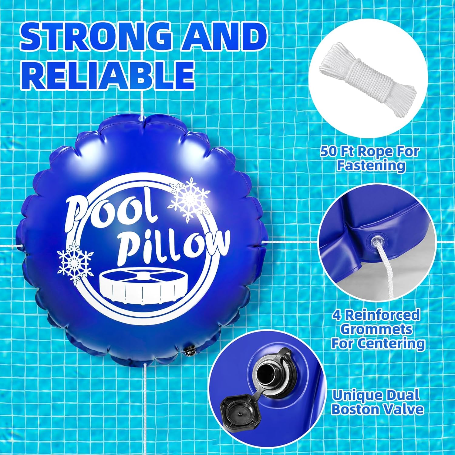 Juego de 2 almohadas de piscina de 4 x 4 pies para piscina sobre el suelo, kit de cierre de piscina para invierno, extra duraderas y resistentes al