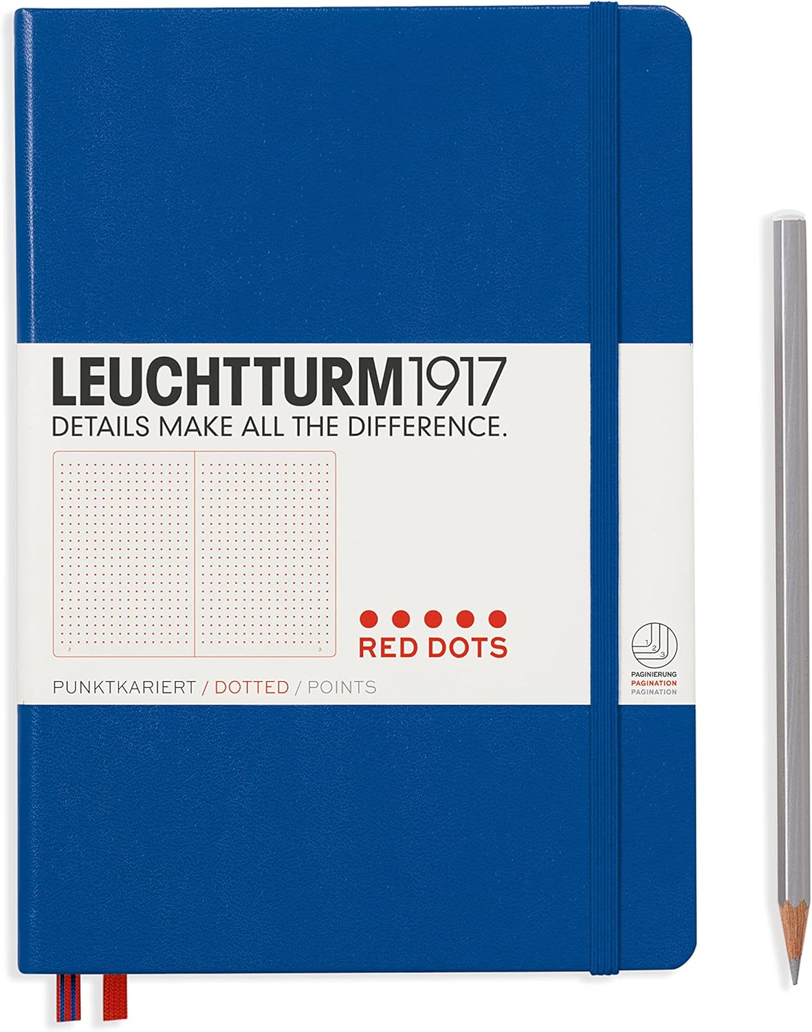 LEUCHTTURM1917 – Cuaderno mediano A5 de tapa dura punteada – Edición especial de puntos rojos con 251 páginas numeradas (azul rey)