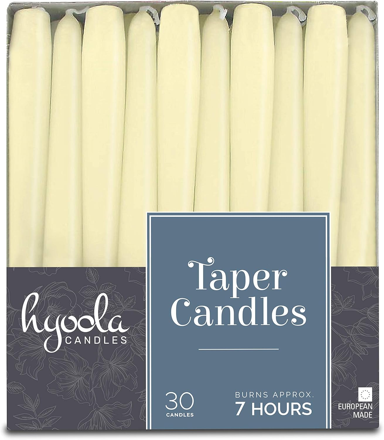 Hyoola Velas altas cónicas  Velas cónicas  Velas sin goteo color marfil  8 pulgadas (7.9 in)  7 horas de tiempo de combustión (paquete de 30)