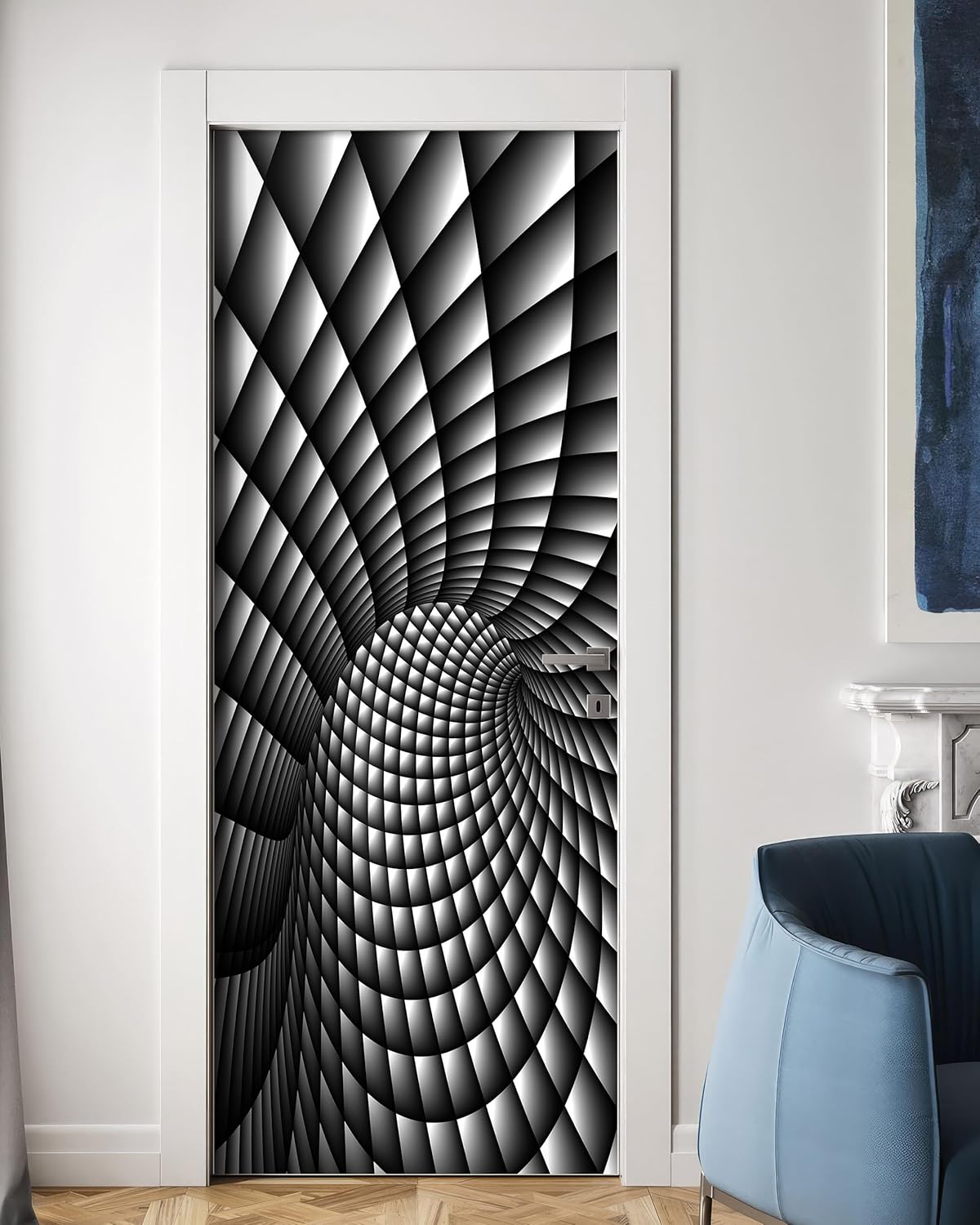 FLFK Adhesivo mural para puerta, diseño floral retorcido moderno, negro, despegar y pegar, tamaño combinado 32 x 80 pulgadas, dividido en 2 piezas