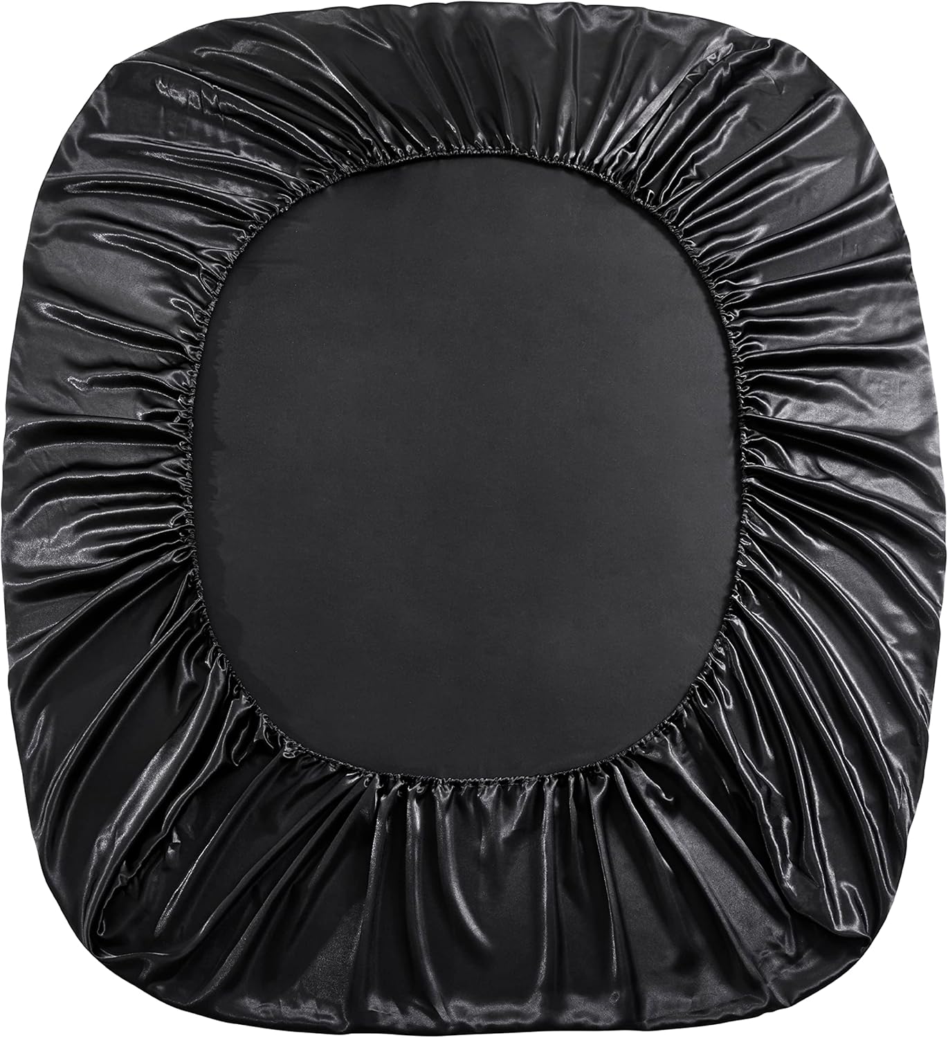 Sábana bajera ajustable de satén de seda color negro tamaño Queen, solo sábana bajera de bolsillo profundo, transpirable, no se decolora, sábanas