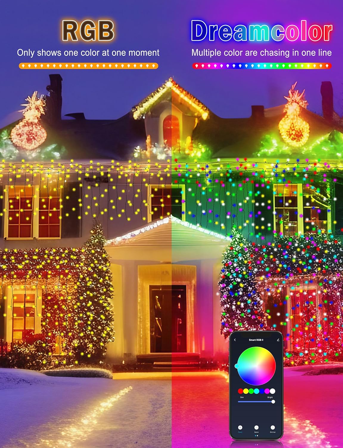 Luces de Navidad inteligentes de 75 pies, 200 luces LED inteligentes con RGB + 16 millones de colores, luces inteligentes de Navidad, decoración de