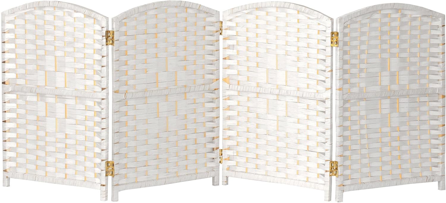 Red Lantern Pantalla plegable de fibra de tejido de diamante corto de 2 pies – Blanco – 4 paneles