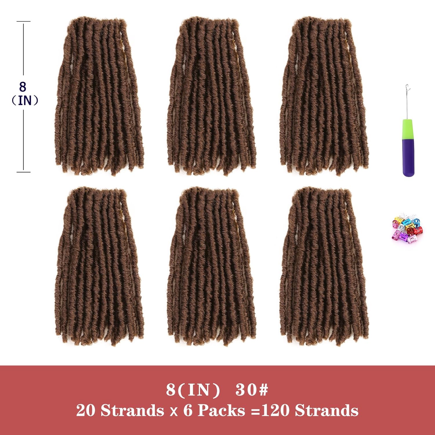 WIGNEE Pelo de ganchillo 120 hebras de pelo sintético de 8 pulgadas, rastas suaves pretrenzadas, rastas de rastas de rastas de 6 paquetes de cabello