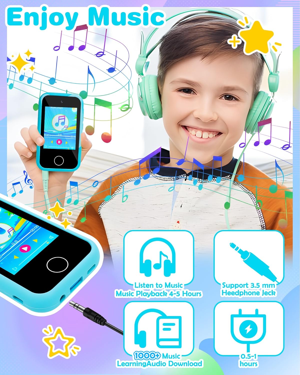 Juguete para niños con teléfono inteligente, regalos y juguetes para niños de 3 a 12 años, pantalla táctil, Navidad, cumpleaños, viajes, con doble