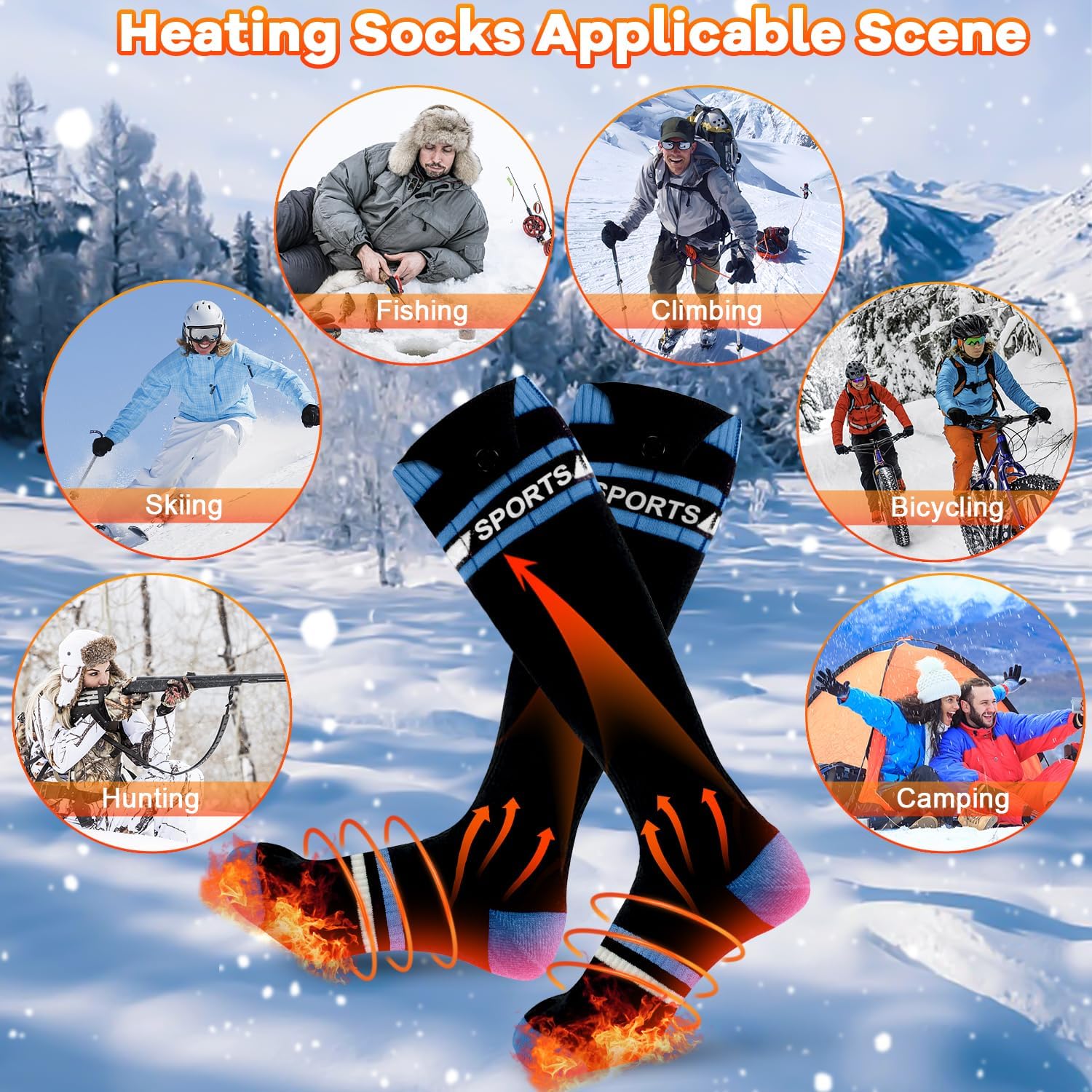 VICEPLUS Heated Socks for Men Electric Women Electric Socks for Men Rechargeable 5000mAh*2 Batteries Warm Socks APP Control Thermal Socks Washable