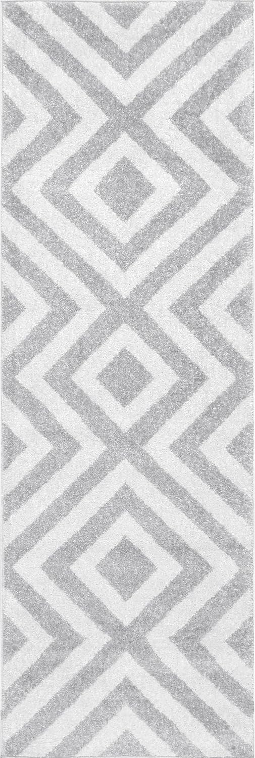 nuLOOM Alfombra geométrica Zadie, 2 x 6 pies, gris claro