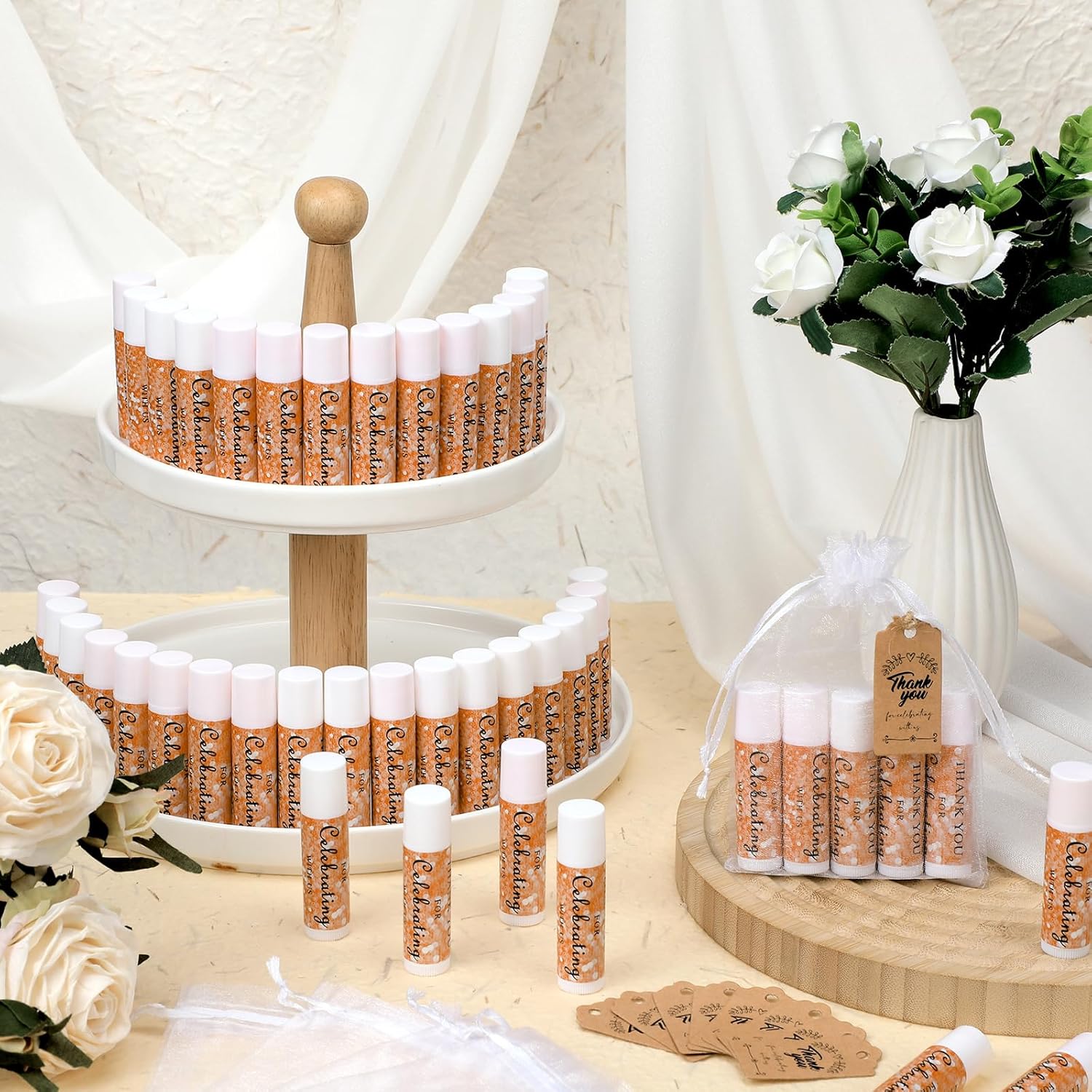 Heigble Juego de 50 bálsamos labiales para fiesta de boda, regalos de fiesta de despedida de soltera con purpurina sintética, recuerdos de boda a