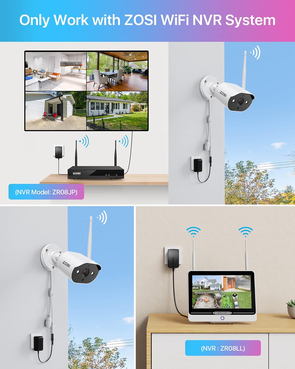 ZOSI ZG3023A – Cámara complementaria 2K, cámara IP WiFi enchufable de 3 MP para exteriores e interiores con fuente de alimentación, visión nocturna,