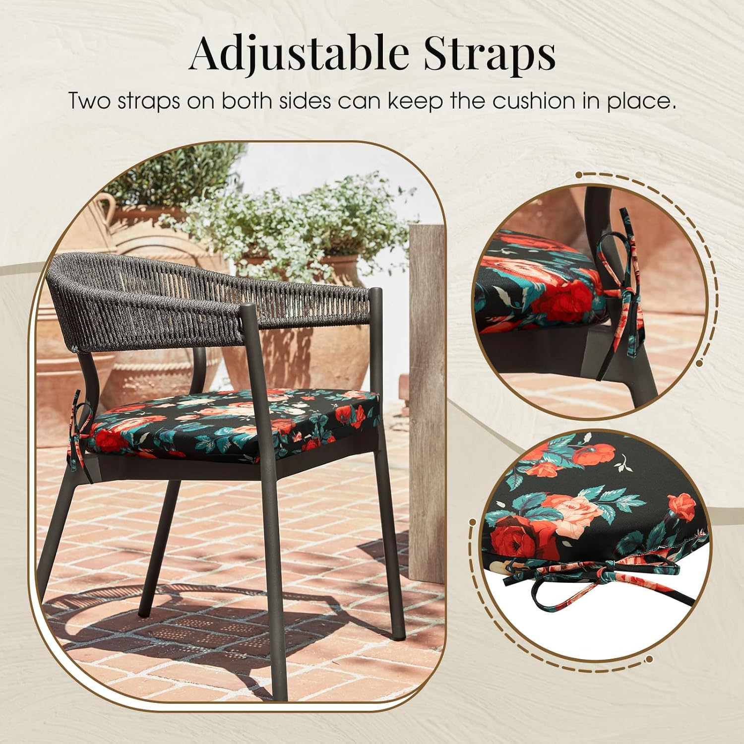 downluxe Juego de 4 cojines para sillas de exterior para muebles de patio, cojines impermeables para sillas de patio con lazos, cojín de espuma