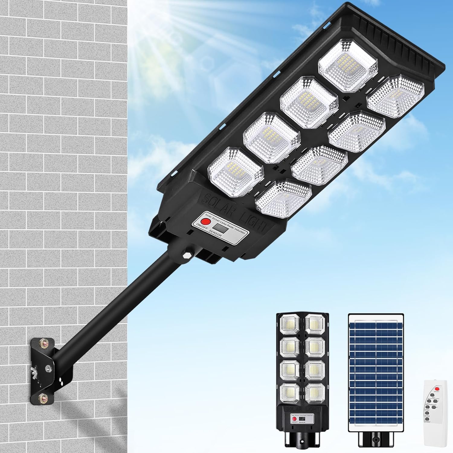Luces de inundación solares para exteriores – Luz con sensor de movimiento impermeable al aire libre – Luces de seguridad solares LED de 150 W para