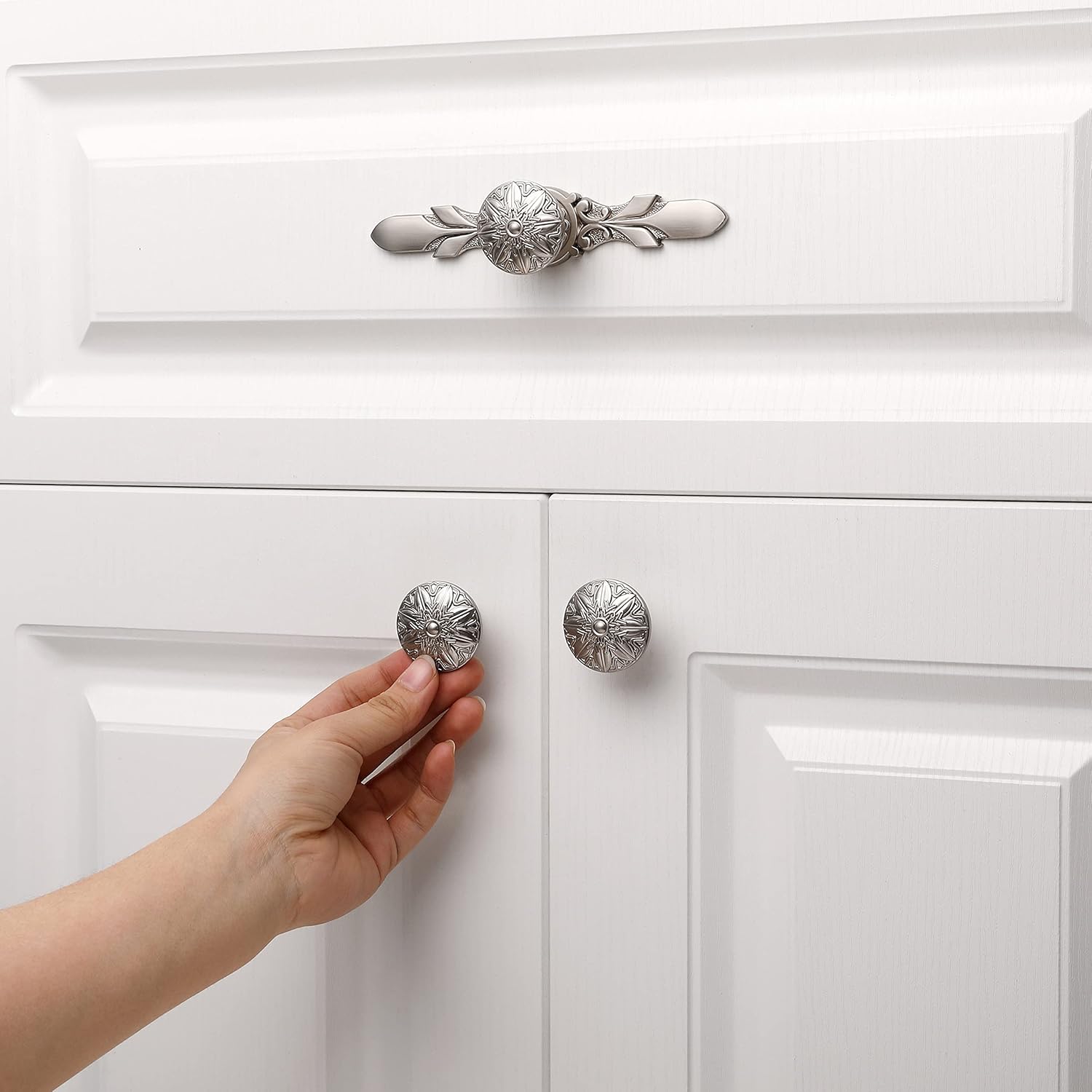 10 Pack Brushed Nickel Knobs & Back Plates for Cabinets,1-14 Flower Nickel Cabinet Hardware knobs and 5-45Length Nickel Plates for Dresser Drawers