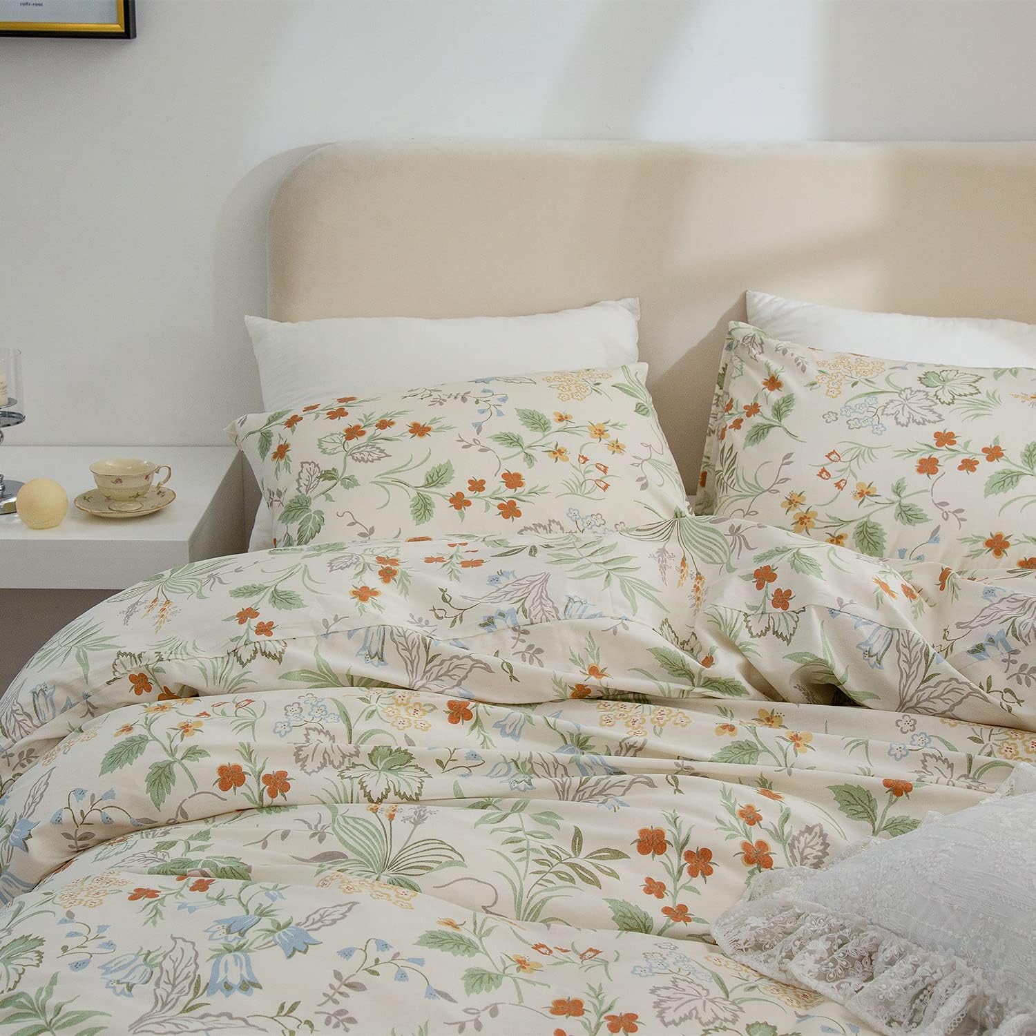 Fundas de edredón florales tamaño Queen, 100% algodón, elegantes juegos de ropa de cama floral tamaño Queen, 3 piezas, hojas de flores verdes y