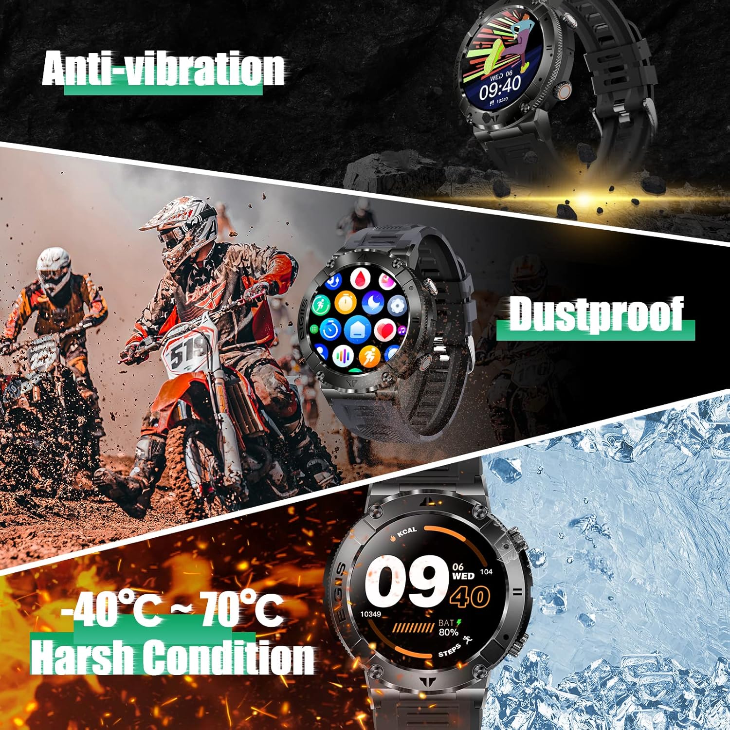 Reloj inteligente para hombre (recepción de llamadasmarcación), reloj inteligente táctico HD resistente de 1.32 pulgadas para exteriores, reloj