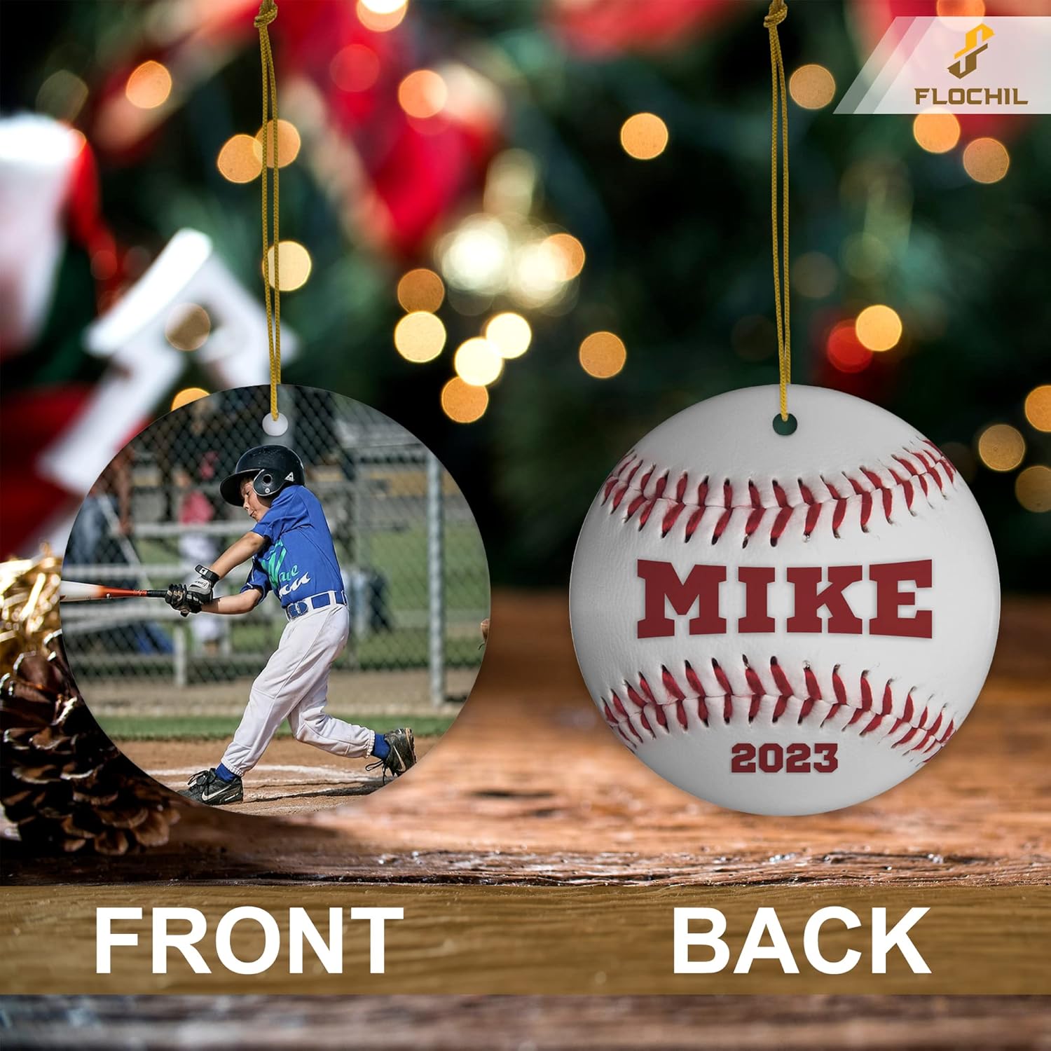 Adornos de béisbol personalizados para árbol de Navidad, adornos de béisbol con foto con nombre personalizado para niños y niñas, regalos para