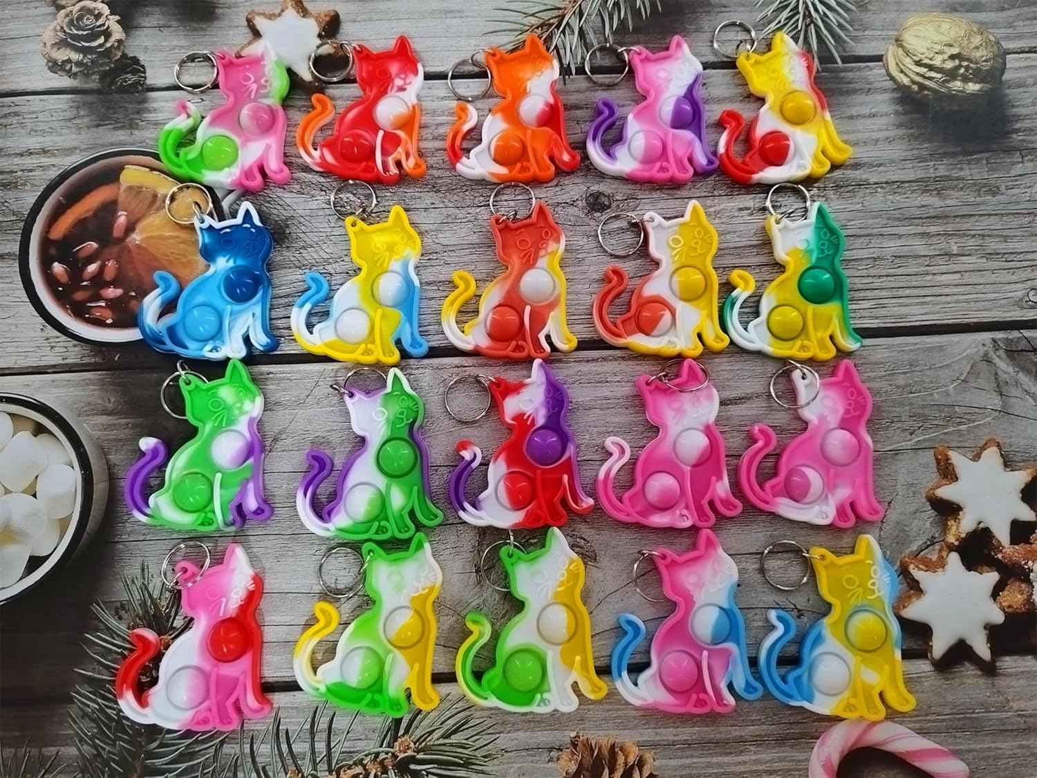 (Regalo para estudiantes) Paquete de 20 llaveros a granel de gato, suministros de fiesta de Navidad y premios para estudiantes
