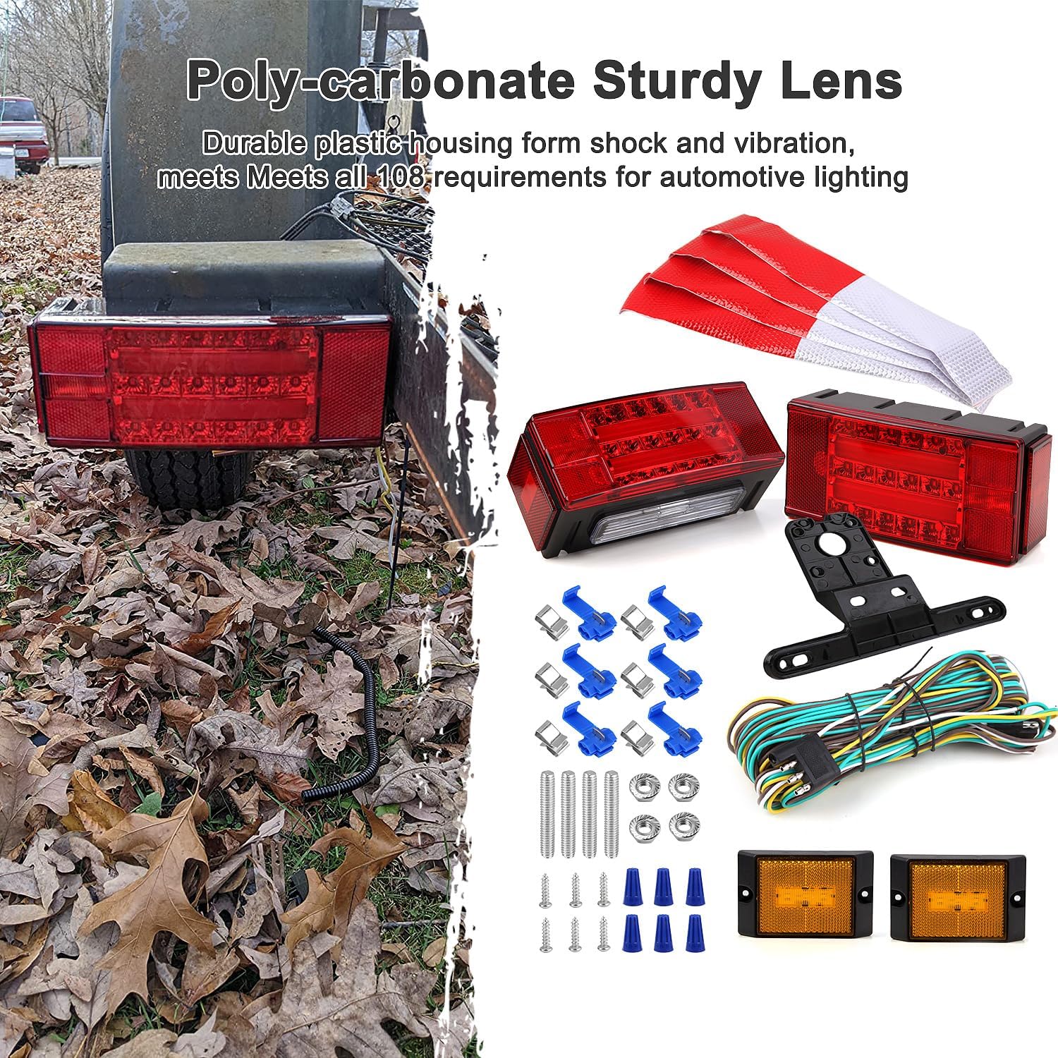 Konrali Kit de luces traseras LED sumergibles para remolque, halo brillante, kit de luces de remolque de barco, luces traseras LED rectangulares con