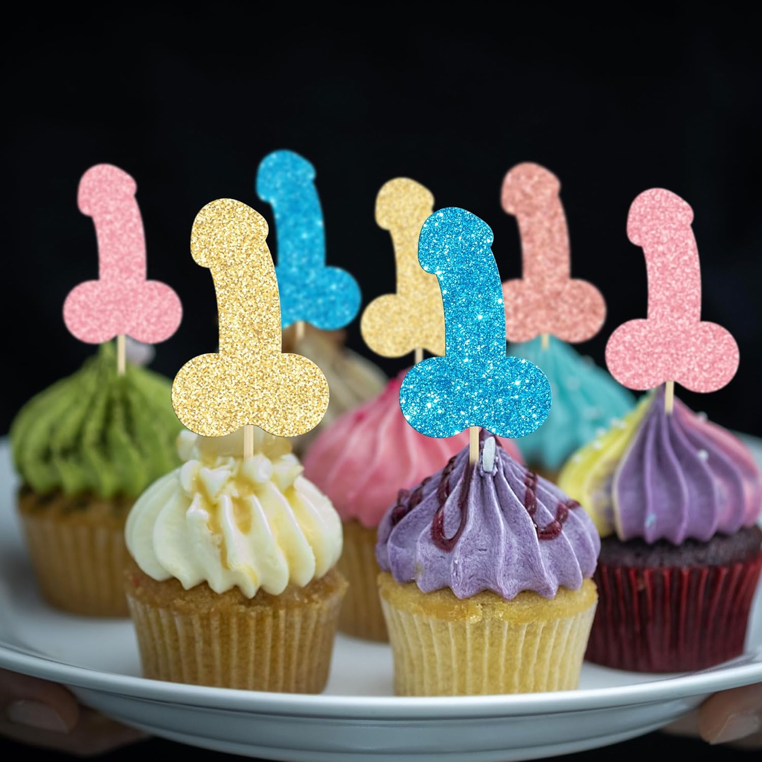 Gyufise 24 piezas de decoración de cupcakes con purpurina colorida para despedida de soltero para boda, compromiso, despedida de soltera, despedida