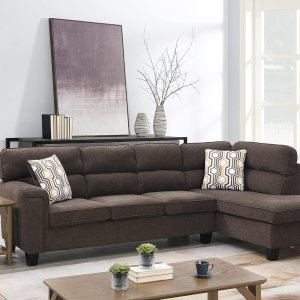 Sofá modular tapizado grande en forma de L de 118 pulgadas de ancho con 2 cojines, moderno sofá de microfibra copetudo con asientos de espuma Sofá modular tapizado grande en forma de L de 118 pulgadas de ancho con 2 cojines, moderno sofá de microfibra copetudo con asientos de espuma