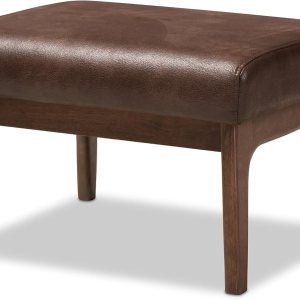Baxton Studio Birk Mid-Century – Otomana moderna de piel sintética envejecida de madera de nogal, color marrón oscuro Baxton Studio Birk Mid-Century – Otomana moderna de piel sintética envejecida de madera de nogal, color marrón oscuro