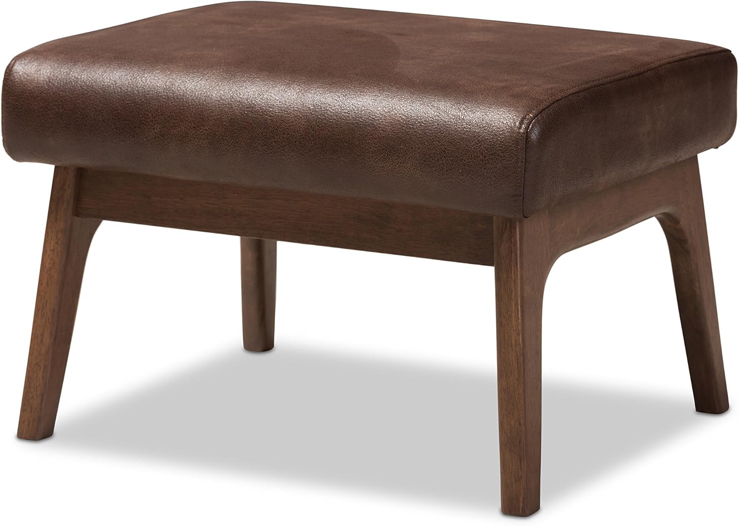 Baxton Studio Birk Mid-Century – Otomana moderna de piel sintética envejecida de madera de nogal, color marrón oscuro